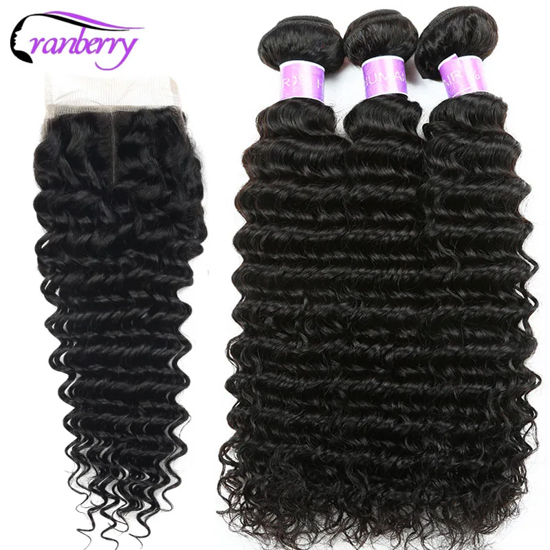 CRANBERRY Hair Deep Wave Human Hair Bundles With Closure 4 pcs/lot Brazilian Hair Weave Bundles With Closure Remy Hair Extension 1 CRANBERRY Hair Deep Wave Human Hair Bundles With Closure 4 pcs/lot Brazilian Hair Weave Bundles With Closure Remy Hair Extension 1