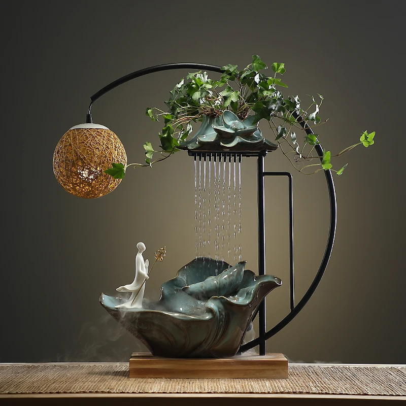 CreativeCeramicWaterFountainOfficeHumidifierLuckyFengShui