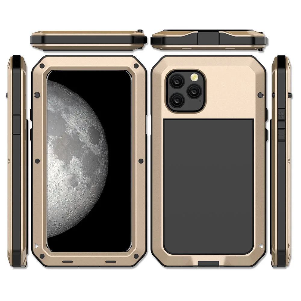 Роскошный полностью защищающий металлический алюминиевый чехол 360 для телефона iPhone 11 XS MAX XR X 6 6S 7 8 Plus, противоударный чехол для iPhone 11 Pro Max - Цвет: Gold