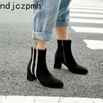 

Women's Boots Autumn And Winter New Pointed zipper Color matching Thick heel mid heel Short tube Women's shoes plus size 31-43