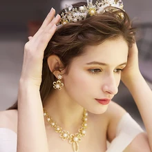 Свадебный Чехол женский жемчуг стразы Корона невесты подружки невесты Золотая головка для нанесения покрытия обруч Свадебный металлический цветок волос обруч тиара
