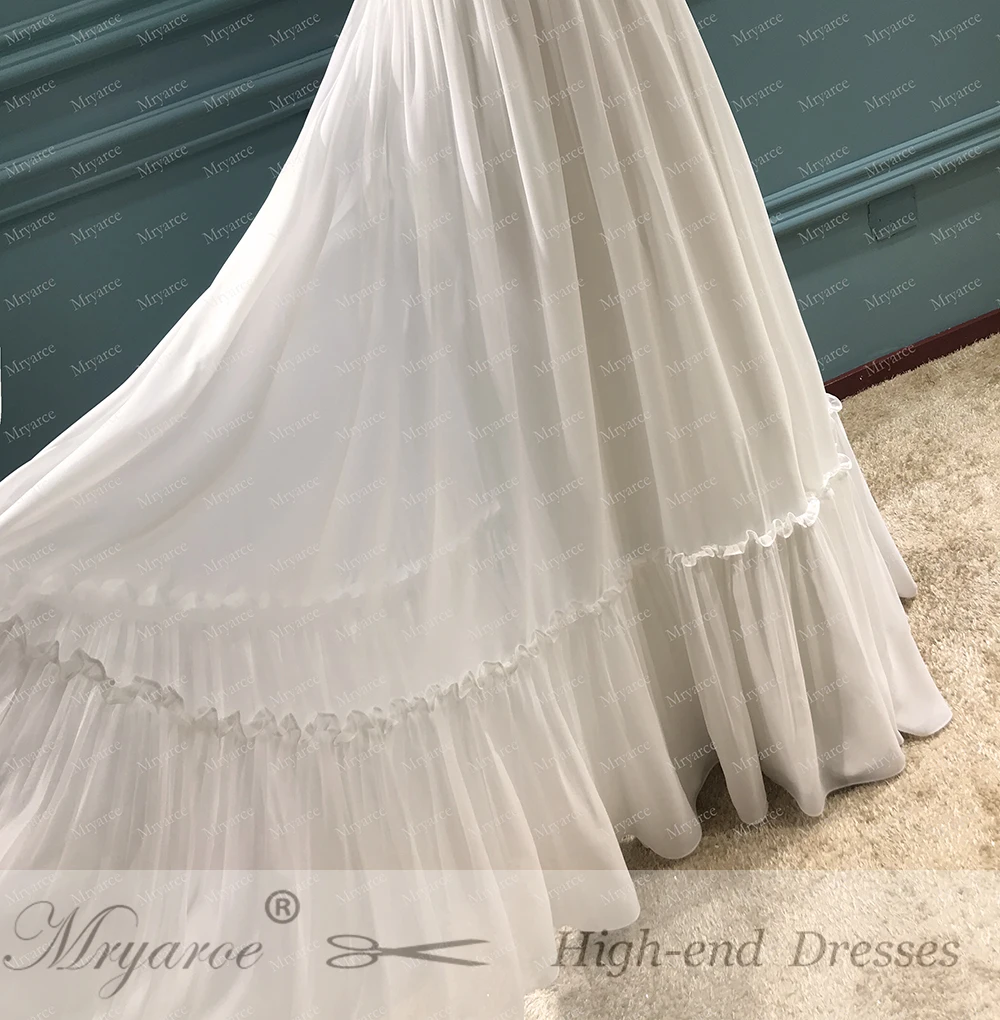 Mryarce 2020 New Boho Chic Lace Wedding Dress Open Back Flowy Chiffon Bridal Gowns  (3)