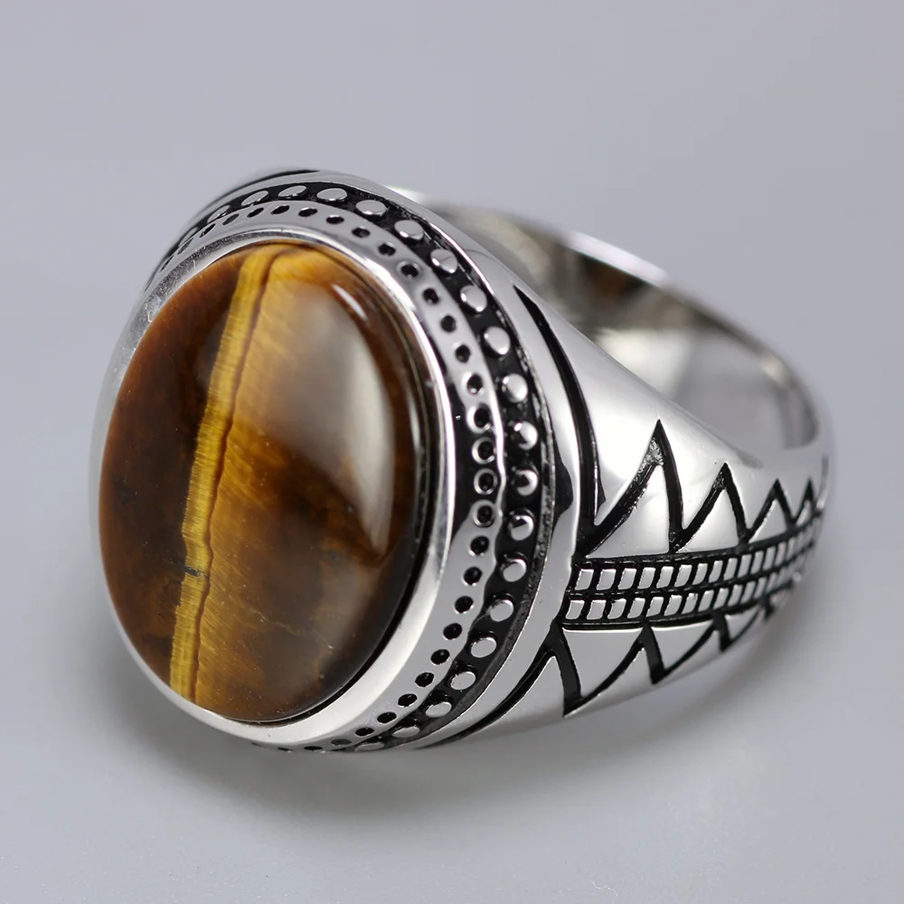 

Genuine Solid Men's Ring Silver s925 Retro Vintage Turkey Rings With Natural Tiger Eye Stones Turkish Jewelry 925 Silver Jewelry