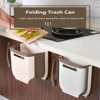 

Folding Waste Bins Kitchen Hanging Garbage Bin Foldable Car Trash Can Wall Mounted Trashcan For Bathroom Toilet Waste Storage