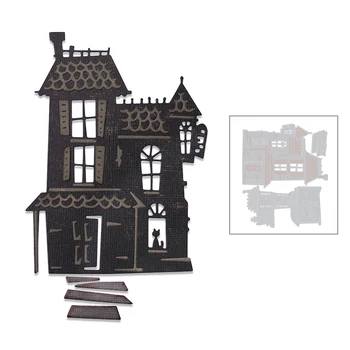

2020 New Hot Halloween DIY Building House Roof Chimney Cat Window Metal Cutting Dies Foil and Scrapbooking For Making no stamps