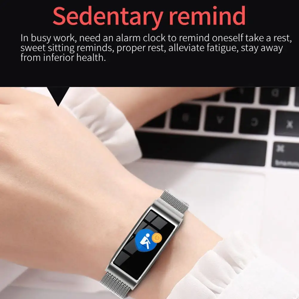 Inteligente à Prova Relógio para Mulher Pulseira Dwaterproof Água Pressão Arterial Bluetooth Ouro Prata Metal Fitness Rastreador Namorada 19 Pulseira inteligente à prova dwaterproof água pressão