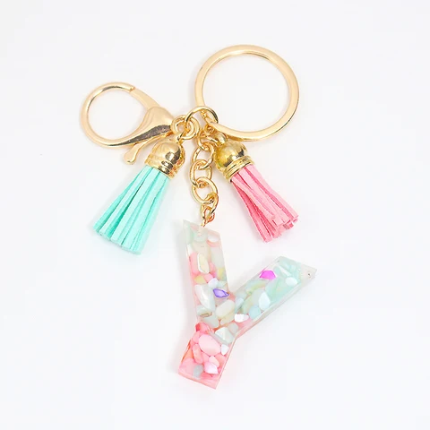 Acrylic Letter Keychains English Alphabet Crystal Women Key Chains Ring Tassels Keyring Holder Pendent Gift Accessory