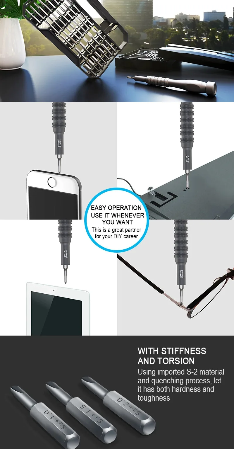 JM-8172 Multifunctional Scredriver Repair Tool Set with S2 Magnetic Driver Bits for Home DIY Improvement