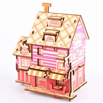 

DIY Model toys 3D Wooden Puzzle French Cafe Wooden Kits Model Educational Puzzle Game Assembling Toys Gift for Kids Adult P11