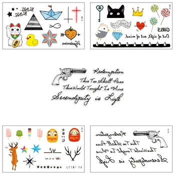 

Temporary Tattoo Man Woman Body Art Water Transfer Sticker Small Cartoon Pattern text 25 Model Wholesale 100 piece / lot