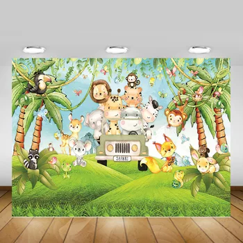 

Safari Party Photography Backdrop for Children Jungle Wild Animals Birthday Cake Table Backgroudn Decor Props Woodland Forest