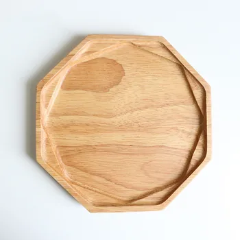 

Double layer Wood Pan Plate Fruit Dishes Saucer Tea Tray Dessert Dinner Bread Octagon Wood Plates Solid Wood