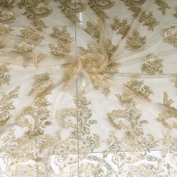 

1Yard Champagne golden high qualtiy transparent pattern bronzing sequin fabric dress performance clothing fabric FF92A