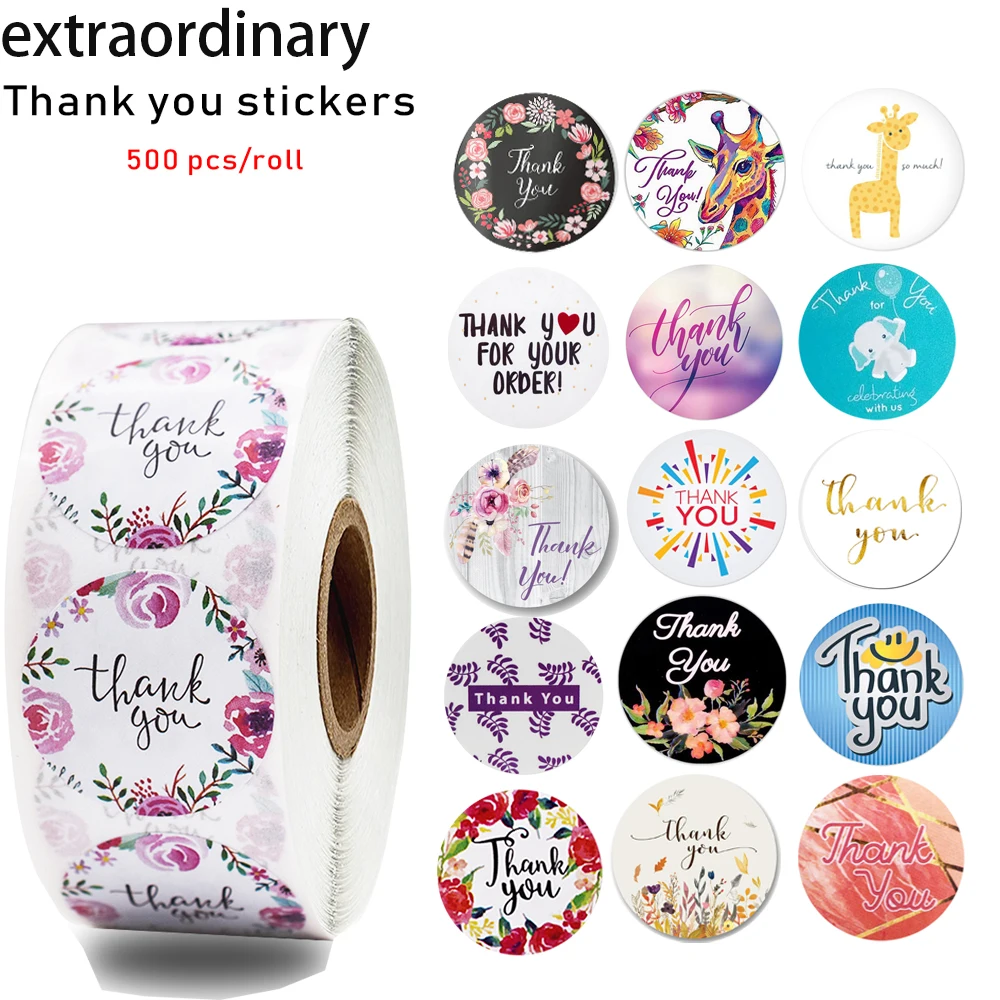 

500Pcs / Volume 17 Type Floral Thank You Sticker Seal Label Scrapbook Cute Decorative Sticker Stationery Stickers
