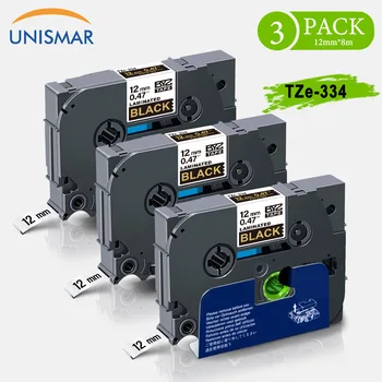 

Unismar 3PK Labeling Tape TZe-334 Gold on Black 12mm Laminated Ribbon TZe-334 for Brother P-Touch PT-D210 PT-1000 Label Printer