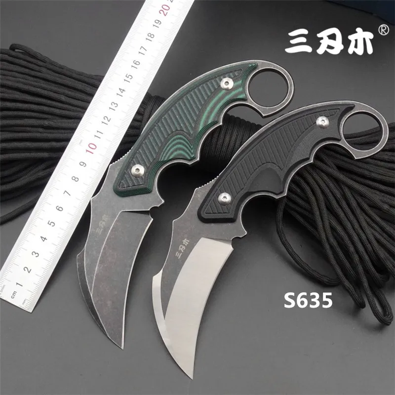 Sanrenmu S635 Fixed knife 14C28N Blade G 10 Handle CS GO tactical hunting karambit bushcraft carambit knife With K Sheath
