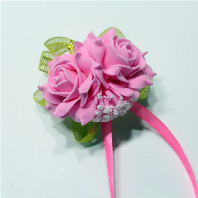 Свадебные украшения mariage роза цветок на запястье ручной цветок шелк кружева ПЭ Пена Искусственные невесты цветок на запястье Рождество
