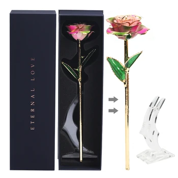 

24k Gold Artificial Flowers Dipped Eternal Rose with Box Valentine Day Wedding Christmas Decor for Home New Year's Gift for Girl