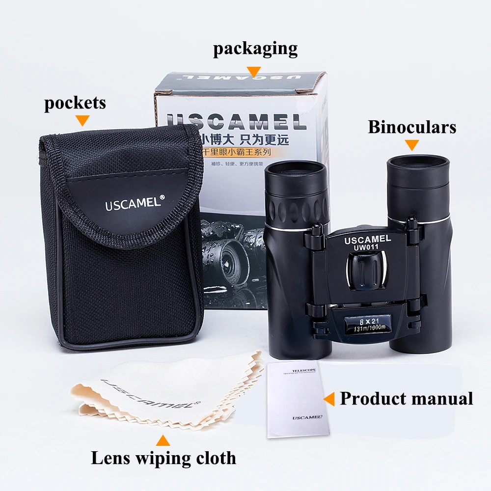 USCAMEL 8x21 HD компактный зум бинокль большой дальности 3000 м складной мини телескоп Bak4 для охоты и спорта на открытом воздухе камуфляж черный