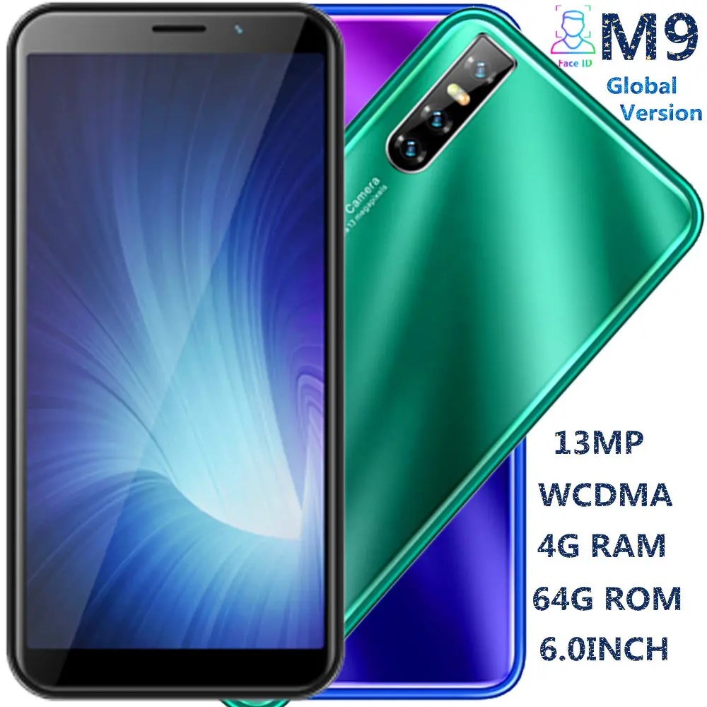 Смартфоны M9, четырехъядерный процессор, 4 Гб ОЗУ, 64 Гб ПЗУ, 13 МП, 6,0 дюйма, FHD celulares, распознавание лица, разблокированные мобильные телефоны на android, WCDMA, Wi-Fi, глобальная версия