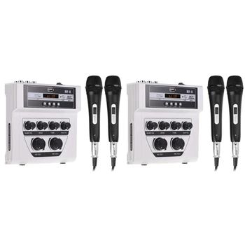 

Bluetooth o DJ Mixer Home Mixer Outdoor Microphone Amplifier Small Mixer with 2 Microphone White