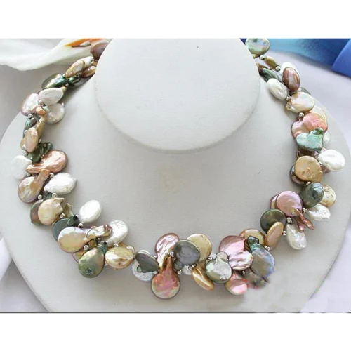 

New Arrival Coin Pearl Necklace 2row 18'' AA Multicolor Baroque Freshwater Pearl Necklace Handmade Fine Jewelry Perfect Women Gi