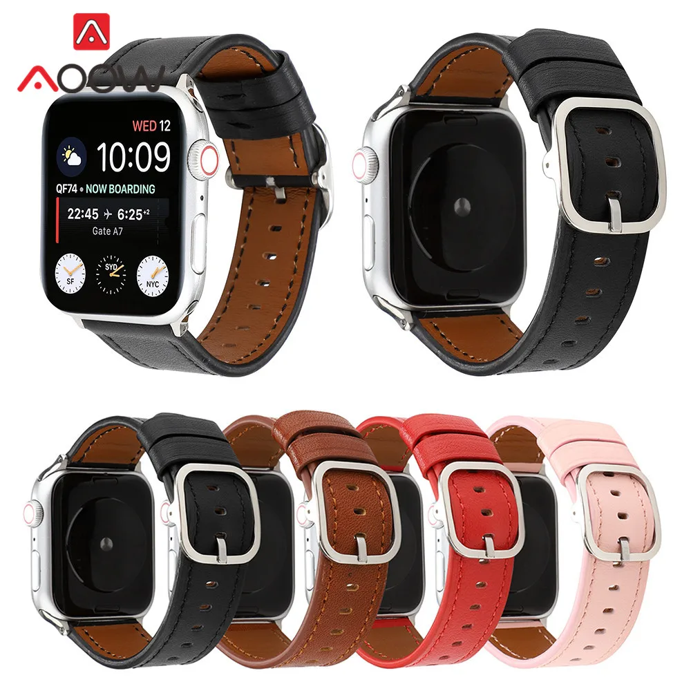 Ремешок из натуральной кожи для Apple Watch 40 мм 44 мм 38 мм 42 мм металлическая квадратная пряжка браслет ремешок для iwatch 4 3 2 1