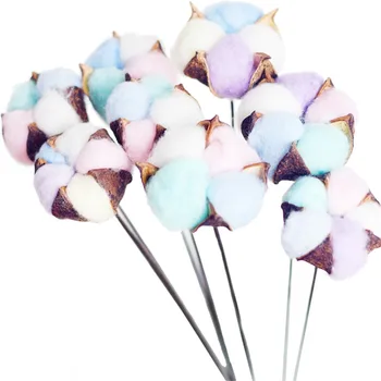 

Mixed color natural dry flower cotton branches 6 stems artificial cotton branches