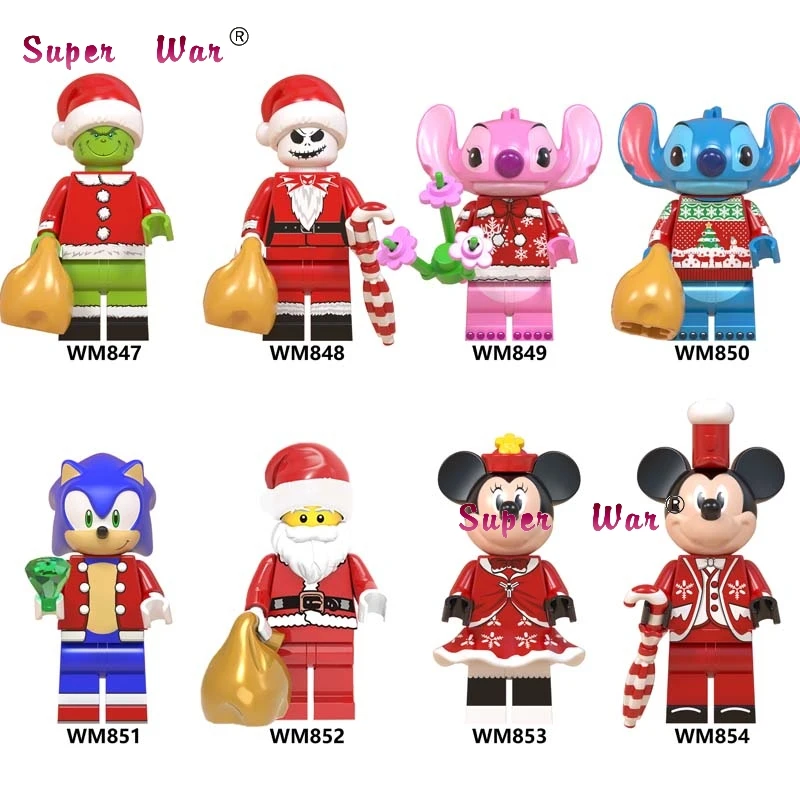 

Single santa Christmas Angel Stitch Claus Minnie Mickey Sonic Anime building blocks model bricks toys for children