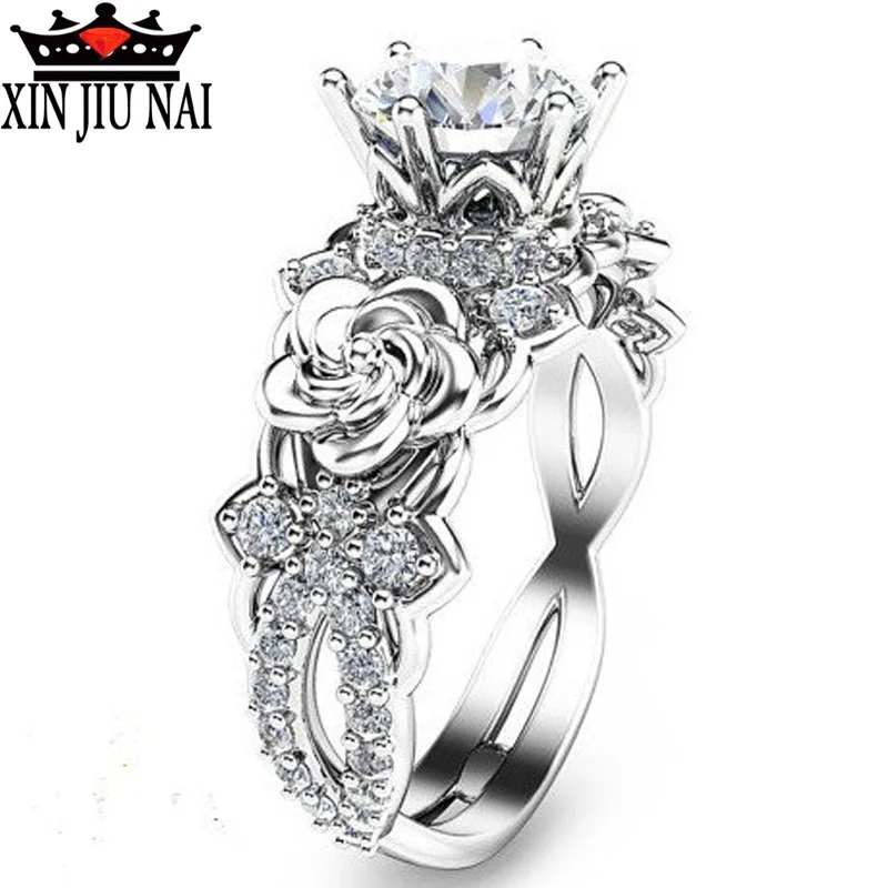 Fashionable and Unique Silver Rose Ring with High Quality Zircon CZ Lady for Leisure Jewelry Birthday Party Gift women ring | Украшения и