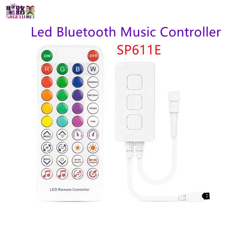 SP611E Smart RGB Controller Bluetooth music App IR38 Key Remote control For WS2811/2812B Addressable Led RGB Tape Strip DC5V-24V dc5v 12v 24v ws2812 ws2811 ws2813 6803 1903 ic digital addressable led strip music controller pixels colorful x1 x2 controller