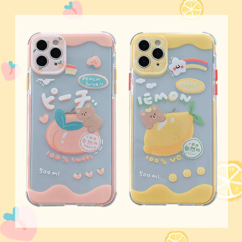 Adorable Bear Lemonade Japanese Drink Cute Kawaii iPhone Case for iPhone 6 6S 7 8 X XS XR 11 12 12 Pro 13 Aesthetic Bear Trendy iPhone Case