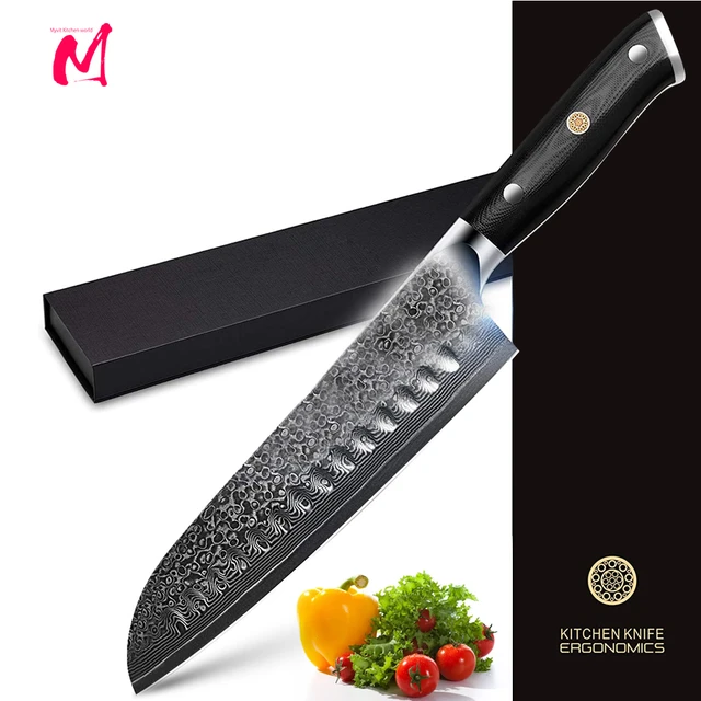 7-Piece Damascus Steel Kitchen Knife Set - Tsunami Collection - 67-Layer Japanese VG10 Steel - Chef's Knife, Cleaver Knife, Bread Knife, & More, Size