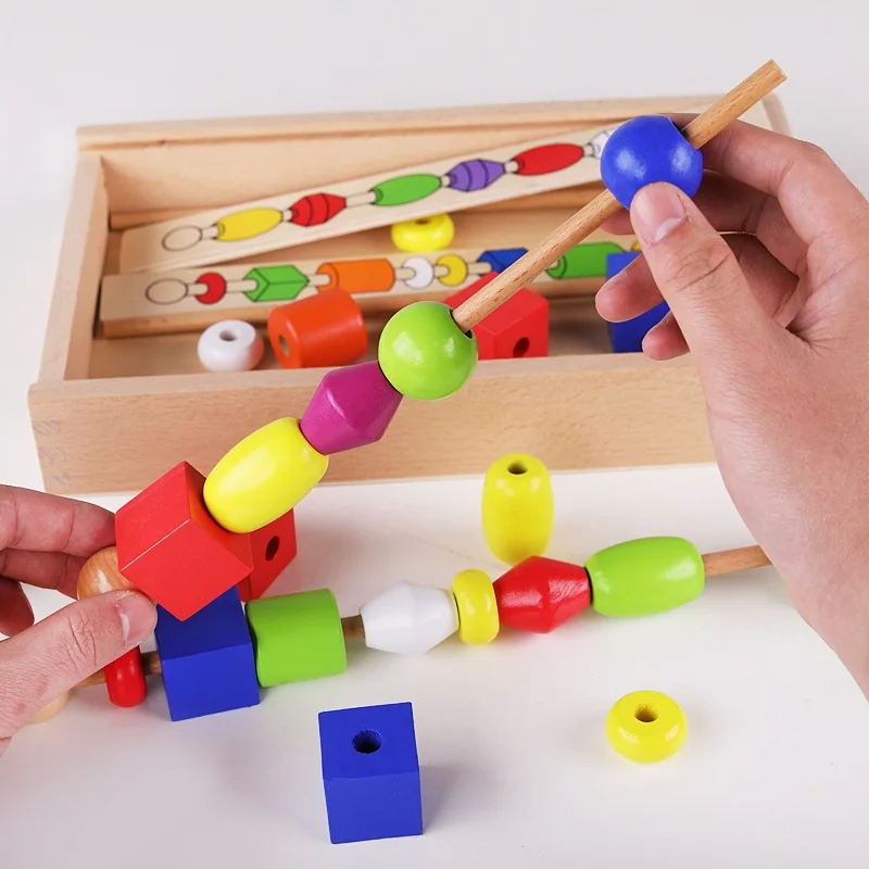 Монтессори Sensorial Intelligence Box Toy многофункциональные Обучающие приспособления деревянная палочка бисерный браслет строительные блоки Education A