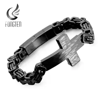 

Fongten Cross Charms Box Chain Bracelet Men Vintage Stainless Steel Punk Link Chain Fashion Jewelry