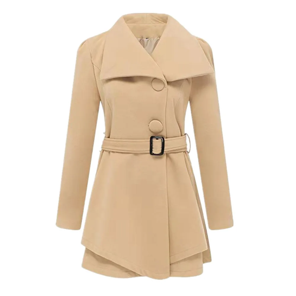 

Korean Warm Single Breasted Belt Lapel Woolen Coat Women Casual Overcoat Office Lady Elegant Winter Plus Size Retro Long Outwear