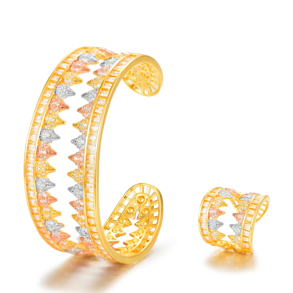 

SisCathy 2PCS Dubai Bridal African Wedding Jewelry Sets Luxury CZ Zircon Geometric Bracelets/Ring Jewelry Sets For Women