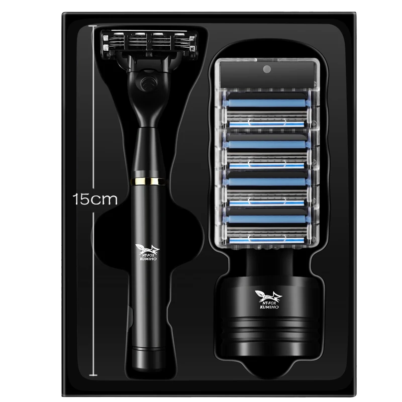 Preise Schwarz Manuelle Rasur Razor Drei Schicht Klingen Rasierer für Männer Rasieren Rasierklingen Sicherheit Rasierer Gesicht Pflege Bart Rasierer Geschenk box
