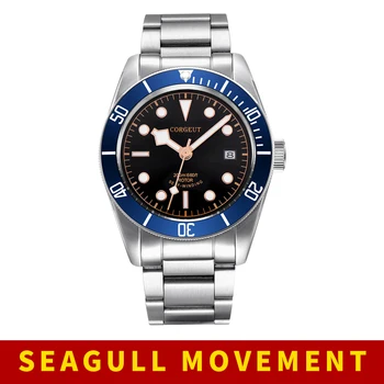 

Men Watches Corgeut 41mm Seagull men Automatic Mechanical Sapphire glass watch Swim Clock Waterproof lume Wristwatch