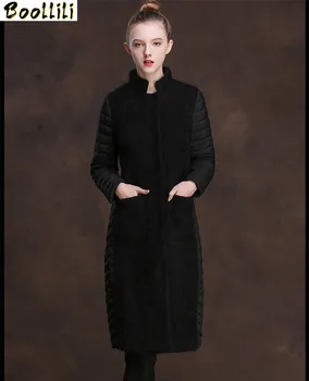 

Boollili 2020 Women's Stand Collar White Duck Down Jacket Knitted Ladies Coats Warm Winter Women Long Parkas Abrigos Mujer