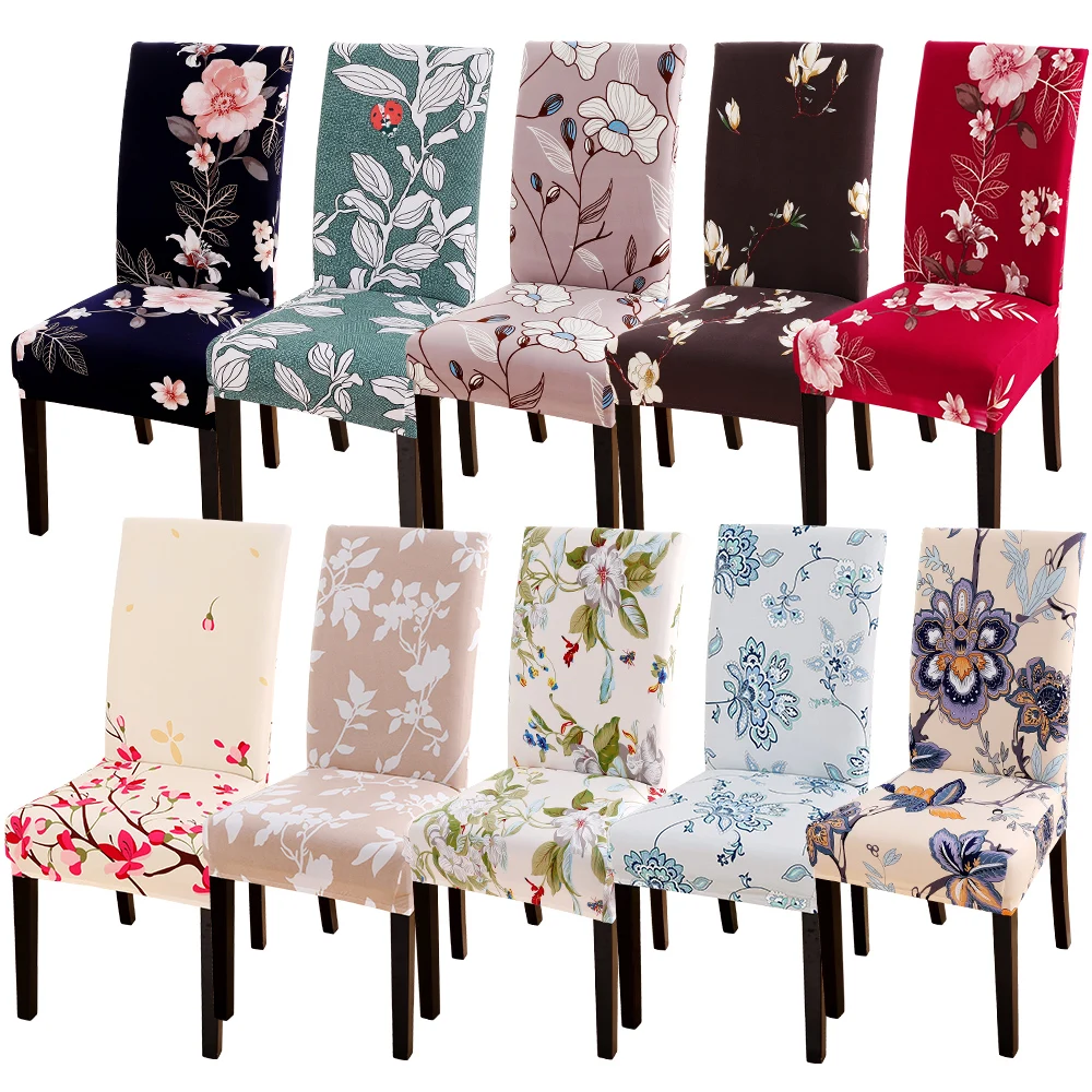 

2019 Printed Flower Universal Chair Cover Removable Elastic seat chair covers for Wedding Banquet Hotel Dining living room New
