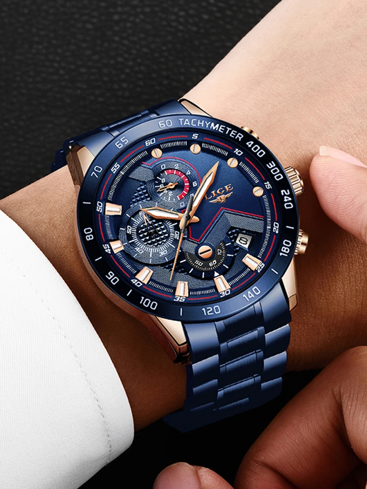 Часы наручные LIGE Мужские кварцевые из нержавеющей стали в стиле милитари|watch dive