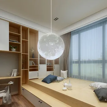 

3D Print Moon Pendant Light 18W AC 110-220V E27 LED Hanging Lamp For Living Room Bedroom Romantic Atmosphere Pendant Lamp