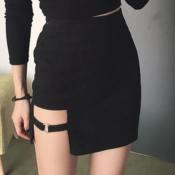 Minifalda negra de estilo coreano para Mujer, minifalda Irregular, de cintura alta, a la moda, para verano