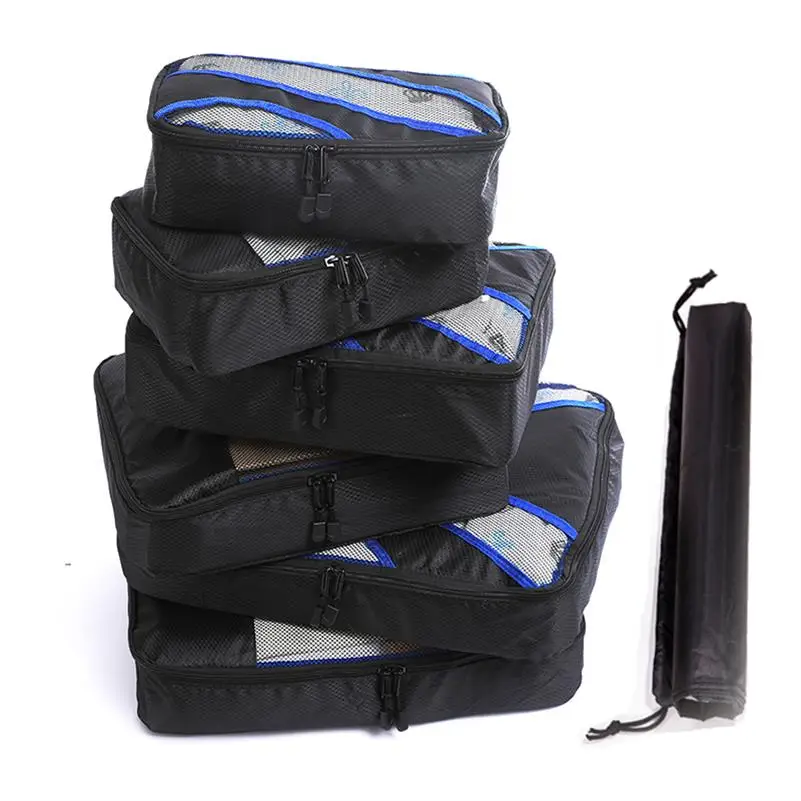 BLACK 6 SET Сумка для багажа нейлоновая/Женская/Большая/Дамская/Большая/водонепроницаемая/Дорожная сумка органайзер наборы для упаковки кубик Органайзер сумка для путешествий - Цвет: BLACK 6 SET