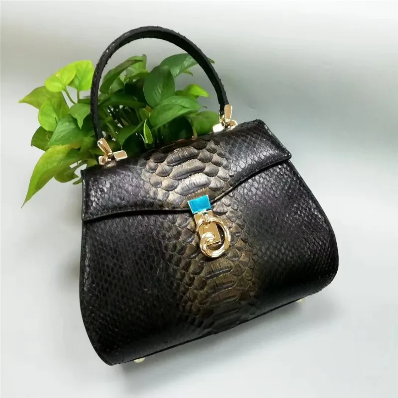 

Authentic Real Leather Women Serpentine Saddle Purse Female Small Handbag Genuine Exotic Leather Lady Single Cross Shoulder Bag