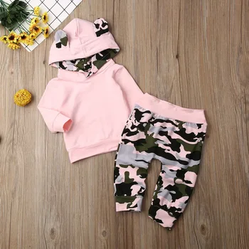 

Newborn Baby Girls Clothes Hooded Sweatshirt + Camo Pants Leggings 2pcs Set Autumn Winter Spring Clothes