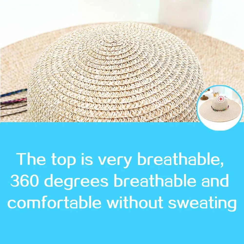 Kuulee Women High Quality Hat straw weaving Summer Beach Outdoor Sun Hat Large Eaves Sun Hat 80g