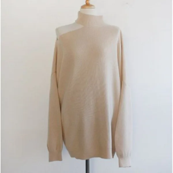 RUGOD New autumn korean chic sweater pullovers o neck off-shoulder solid knit pull fashion female elegant temperament tops - Цвет: Белый