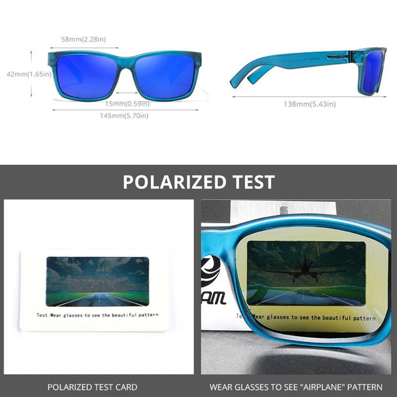 KDEAM New All Black Square Polarized Sunglasses Men Flat Top Designer Glasses Accessories Included CE